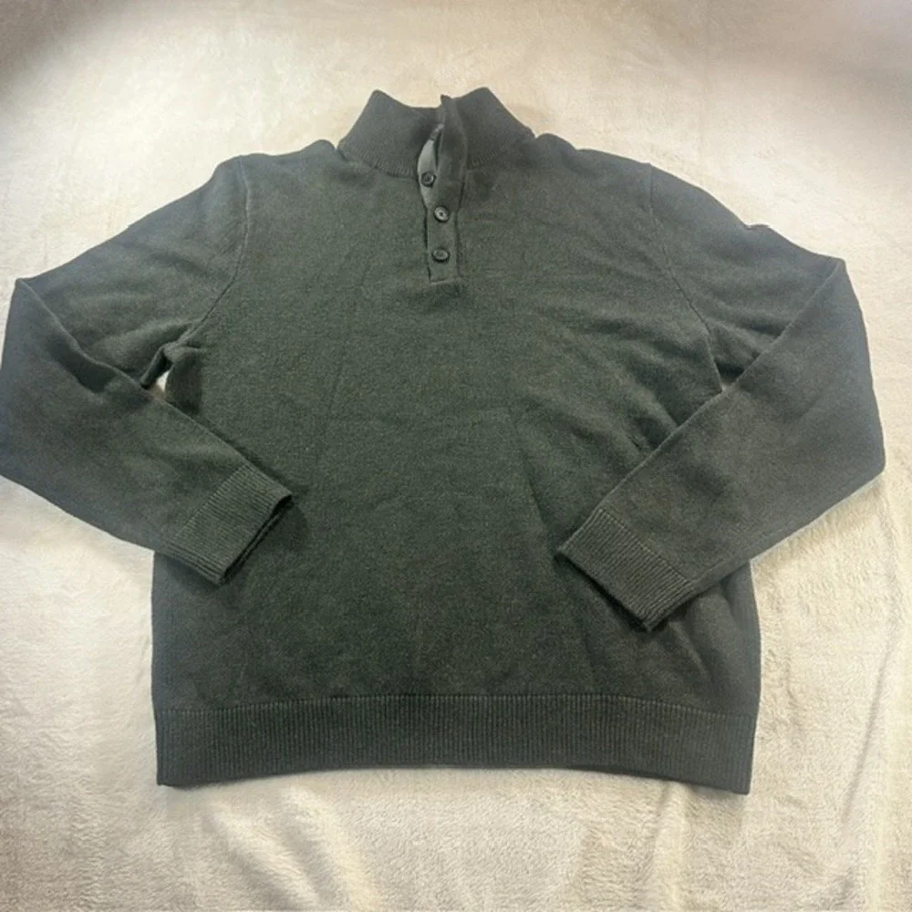 Banana Republic Mens XL Dark Green 100% Cotton Button Mock Neck Pullover Sweater